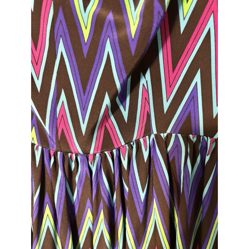 Amanda Uprichard Dress S Blue‎ Chevron Print Silk V Neck Fit And Flare Mini - Picture 6 of 6